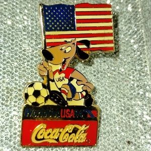 Vintage Coca-Cola soccer dog holding American flag
